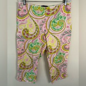 Idea preppy pastel paisley cropped pants rounded leg hem side zip soft comfy 12